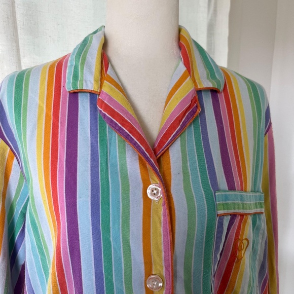 VICTORIA’S SECRET RAINBOW STRIPE BRUSHED COTTON PAJAMA SET WOMEN’S M - Picture 1 of 7